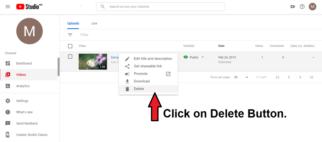 how to delete youtube video